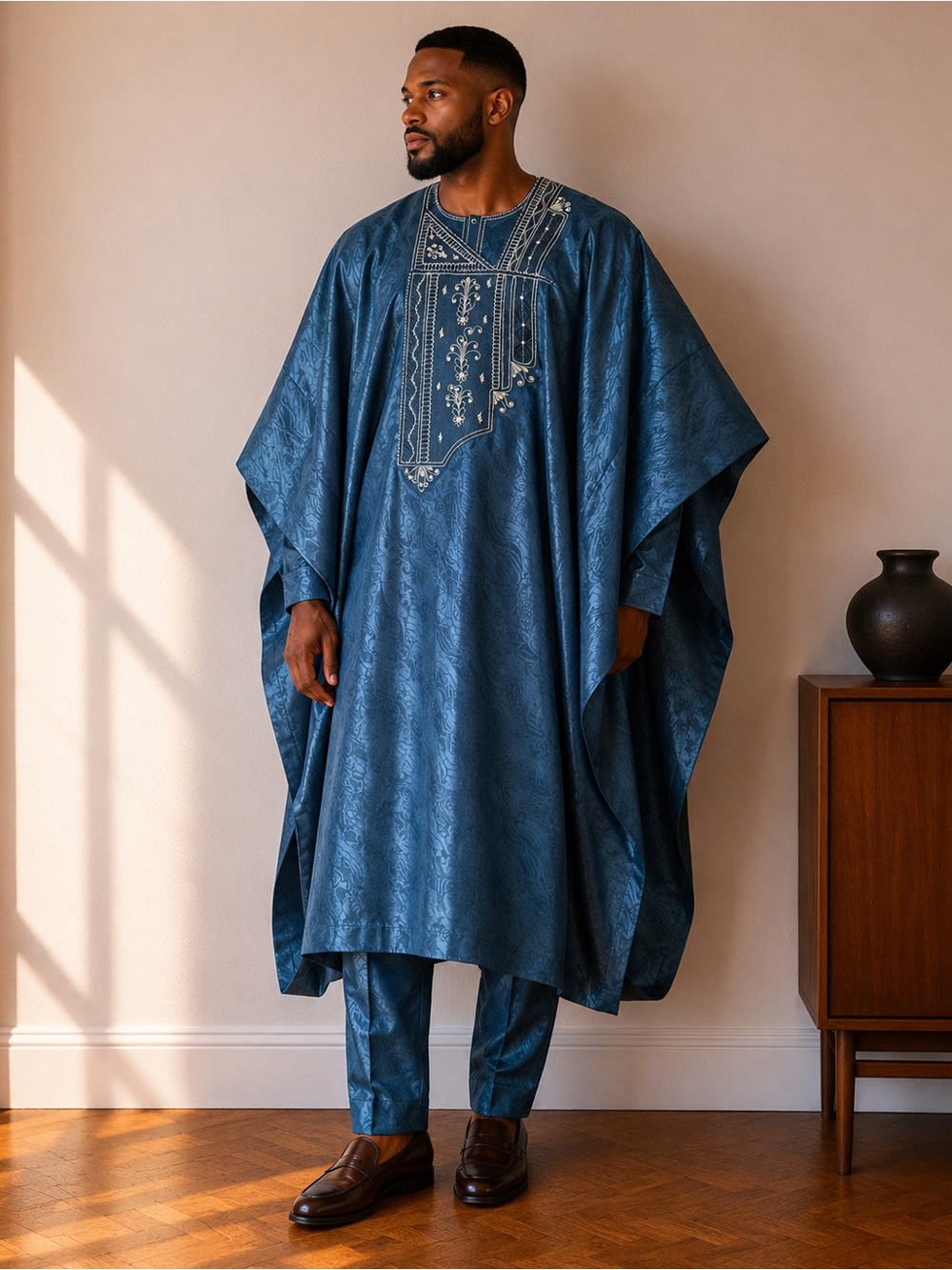 African Nigerian custom hand made hand tailored hand embroidered Agbada shirt